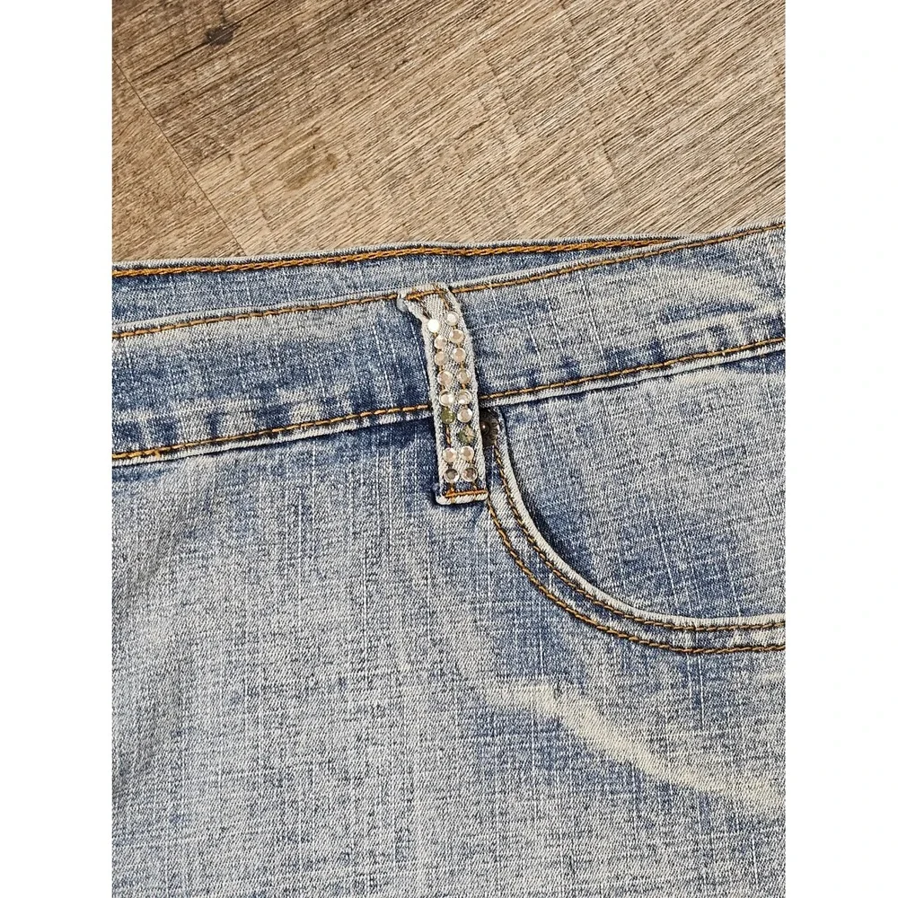 NEESO Premium Jeans Light Wash Rhinestone Denim Mini Skirt Plus Size 22 Y2K